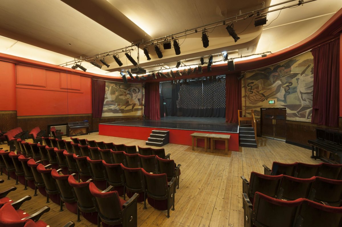 Interior of the Toynbee Theatre at Toynbee Studios including theatre seats and stage