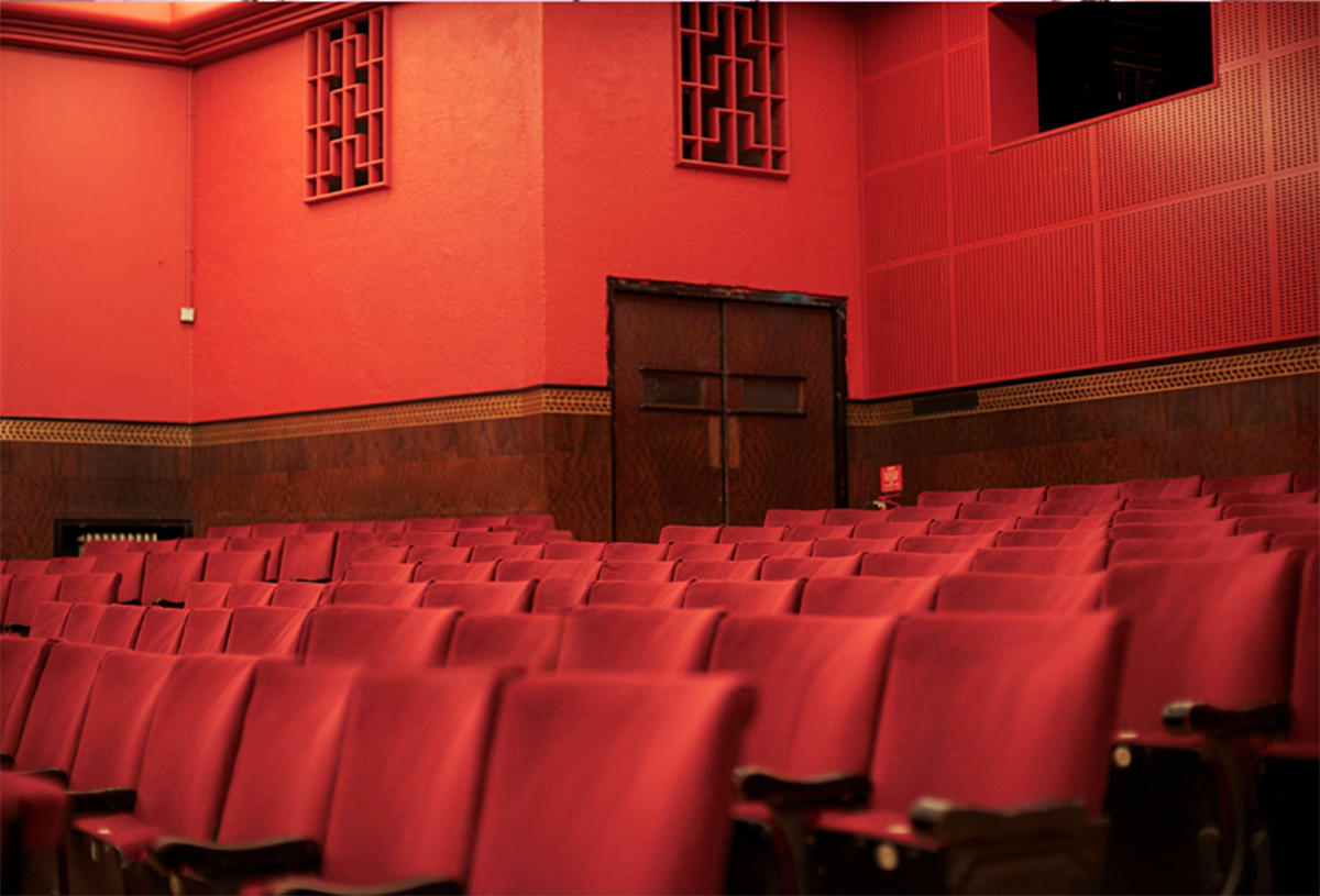 Empty theatre bathed in red light