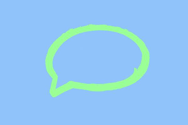 A neon green speech bubble drawn on a blue background